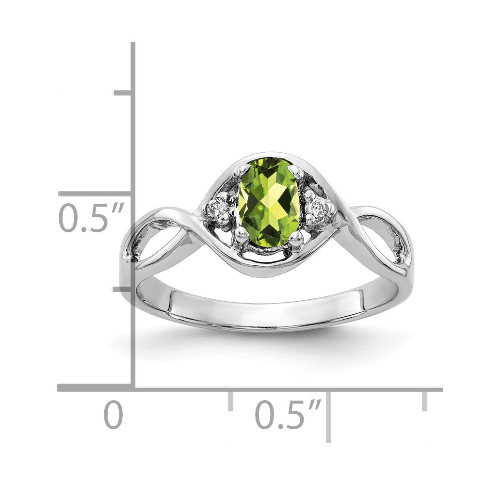 14K Weißgold 6x4mm Oval Peridot Karo A Echt Diamant Ring