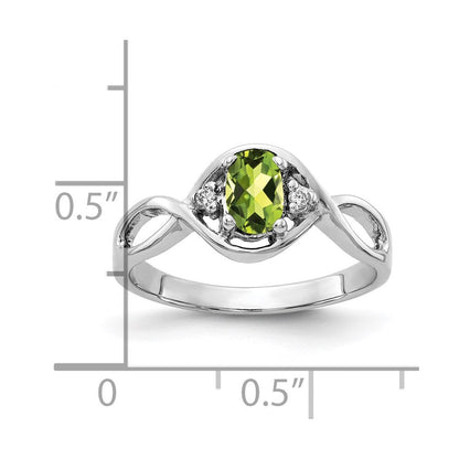 14K Weißgold 6x4mm Oval Peridot Karo A Echt Diamant Ring