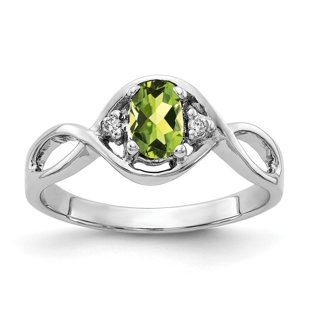 14K Weißgold 6x4mm Oval Peridot Karo A Echt Diamant Ring