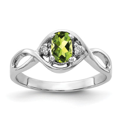 14K Weißgold 6x4mm Oval Peridot Karo A Echt Diamant Ring