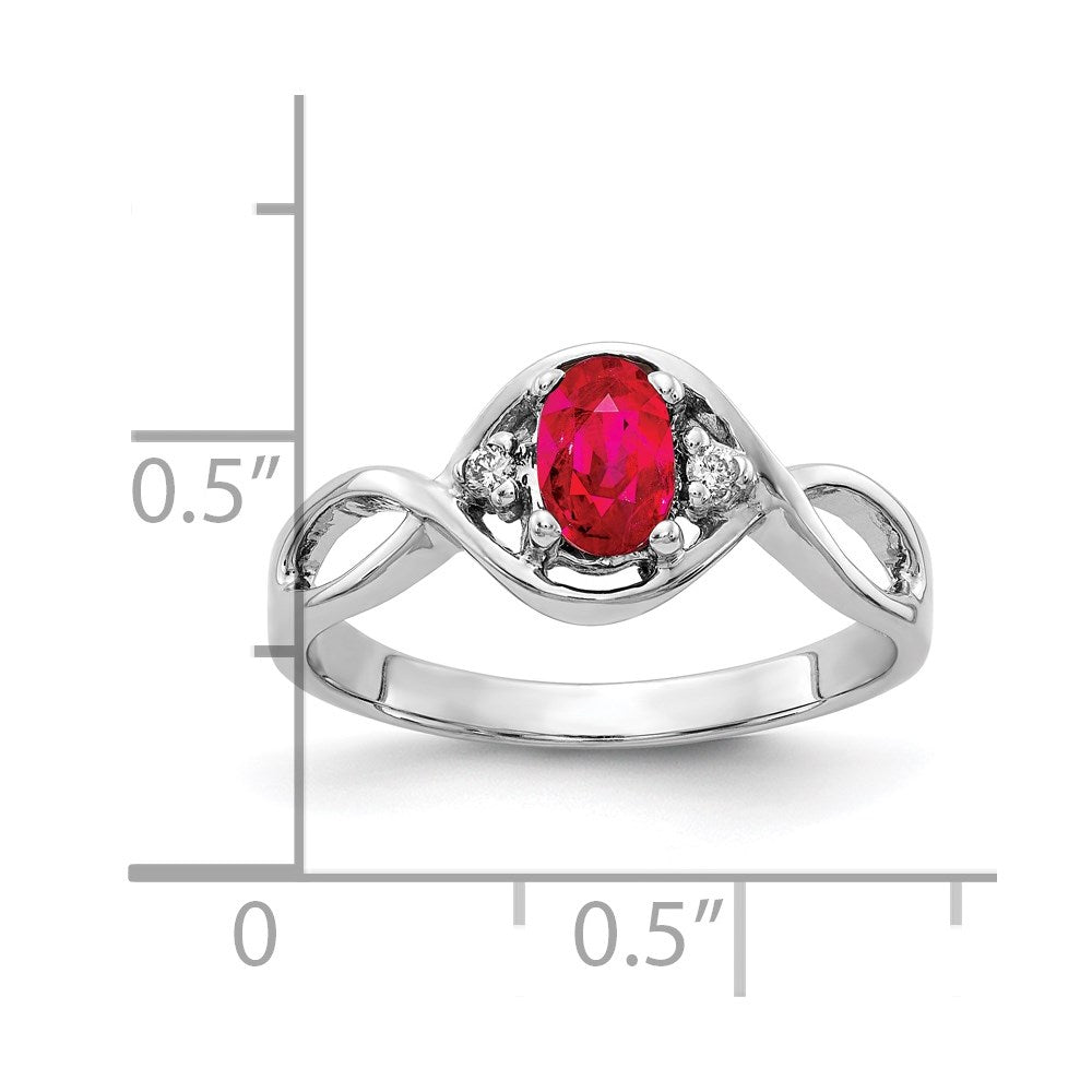 14K Weißgold 6x4mm Oval Rubin A Echt Diamant Ring