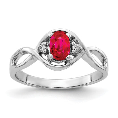 14K Weißgold 6x4mm Oval Rubin A Echt Diamant Ring