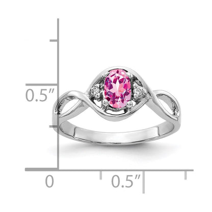 14K Weißgold 6x4mm Oval Rosa Saphir A Echt Diamant Ring
