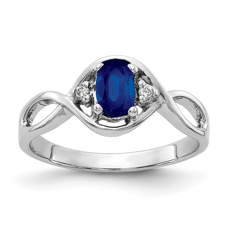 14K Weißgold Ring mit ovalem Saphir AAA 6x4 mm und echten Diamanten