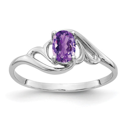 14K Weißgold Ring mit ovalem Amethyst 6x4mm