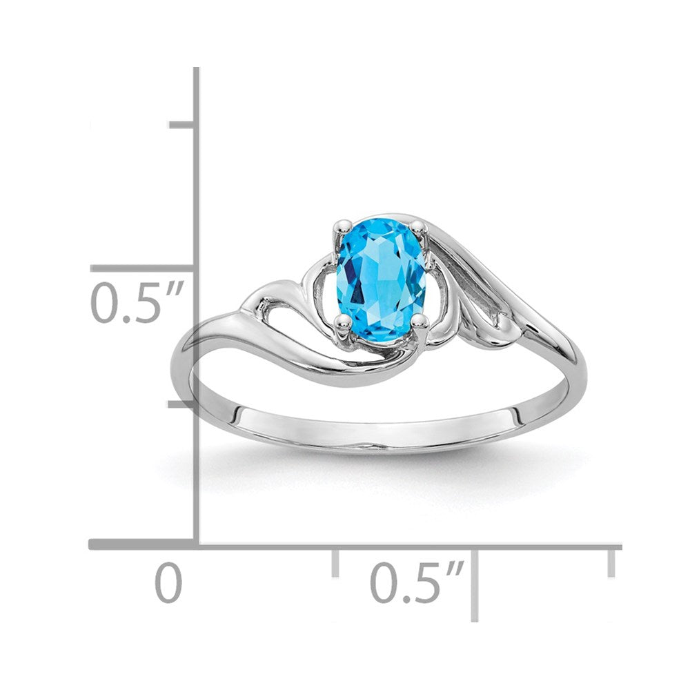 14K Weißgold Ring mit ovalem blauem Topas 6x4mm