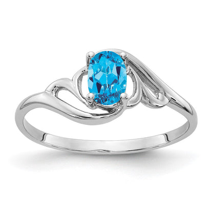 14K Weißgold Ring mit ovalem blauem Topas 6x4mm