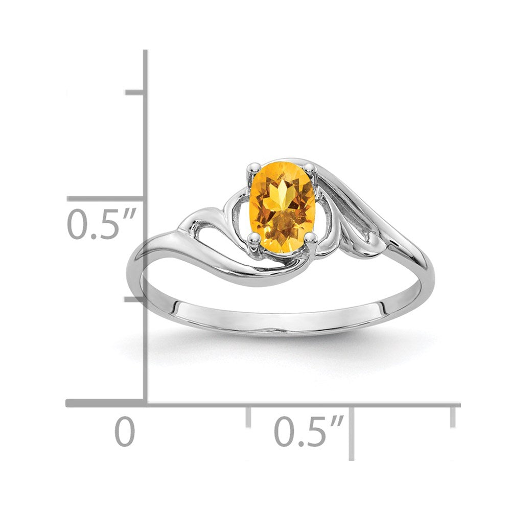 14K Weißgold Ring mit ovalem Citrin 6x4mm