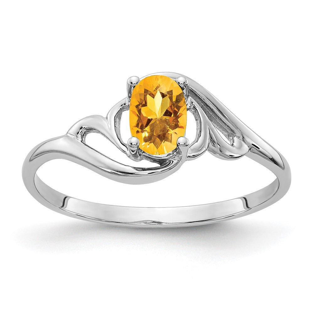 14K Weißgold Ring mit ovalem Citrin 6x4mm