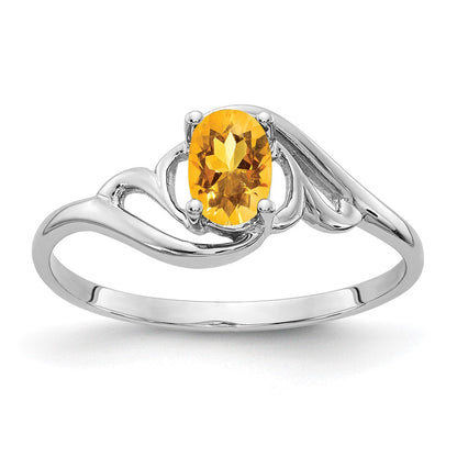 14K Weißgold Ring mit ovalem Citrin 6x4mm