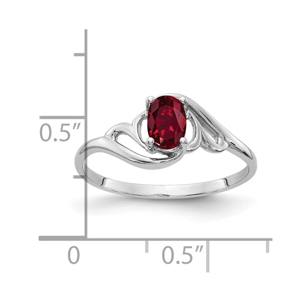 14K Weißgold Ring mit ovalem 6x4mm synthetischem Rubin