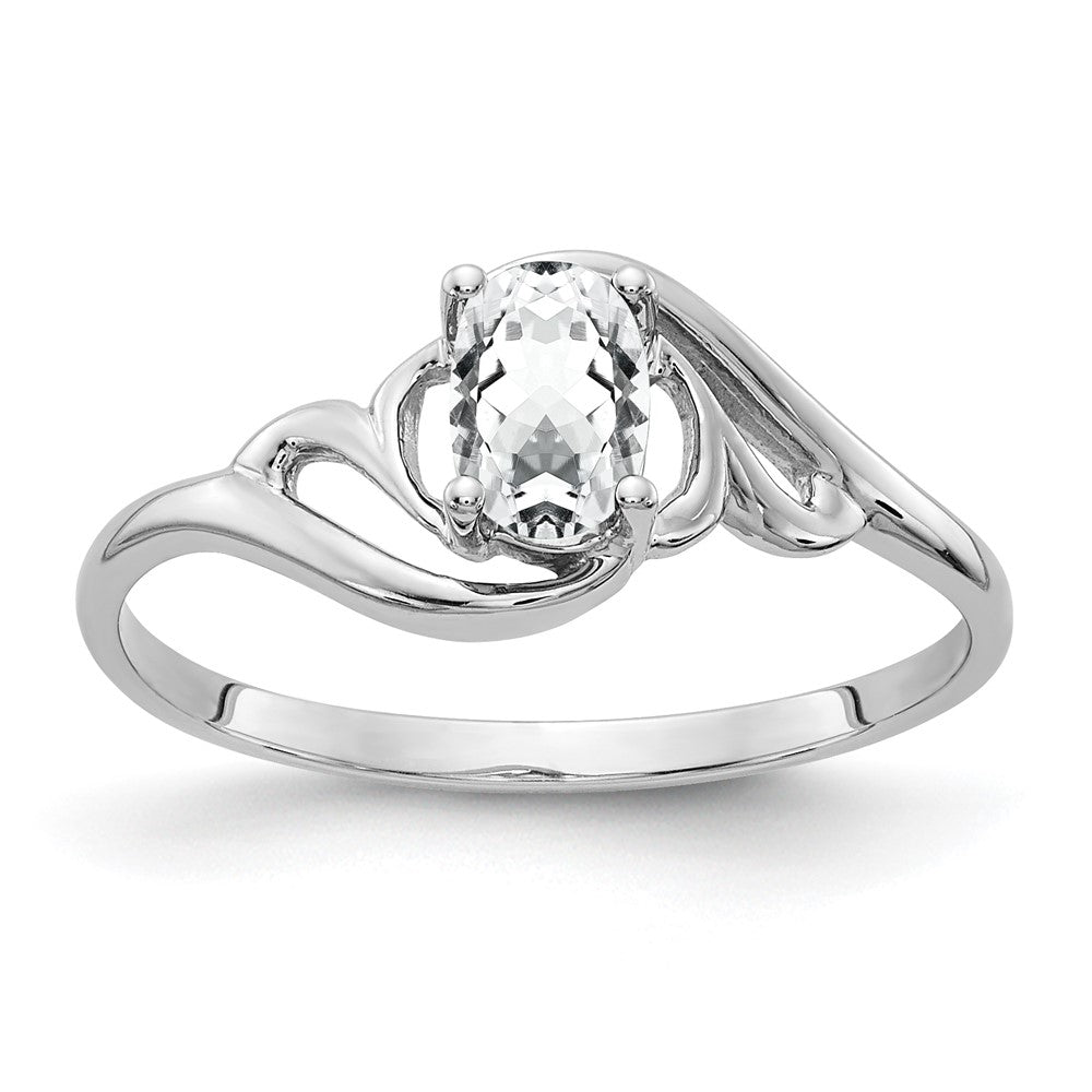 14K Weißgold Ring mit ovalem Zirkonia, 6 x 4 mm