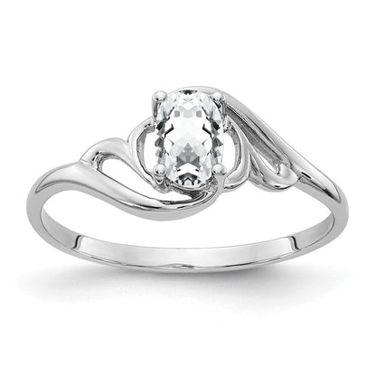 14K Weißgold Ring mit ovalem Zirkonia, 6 x 4 mm