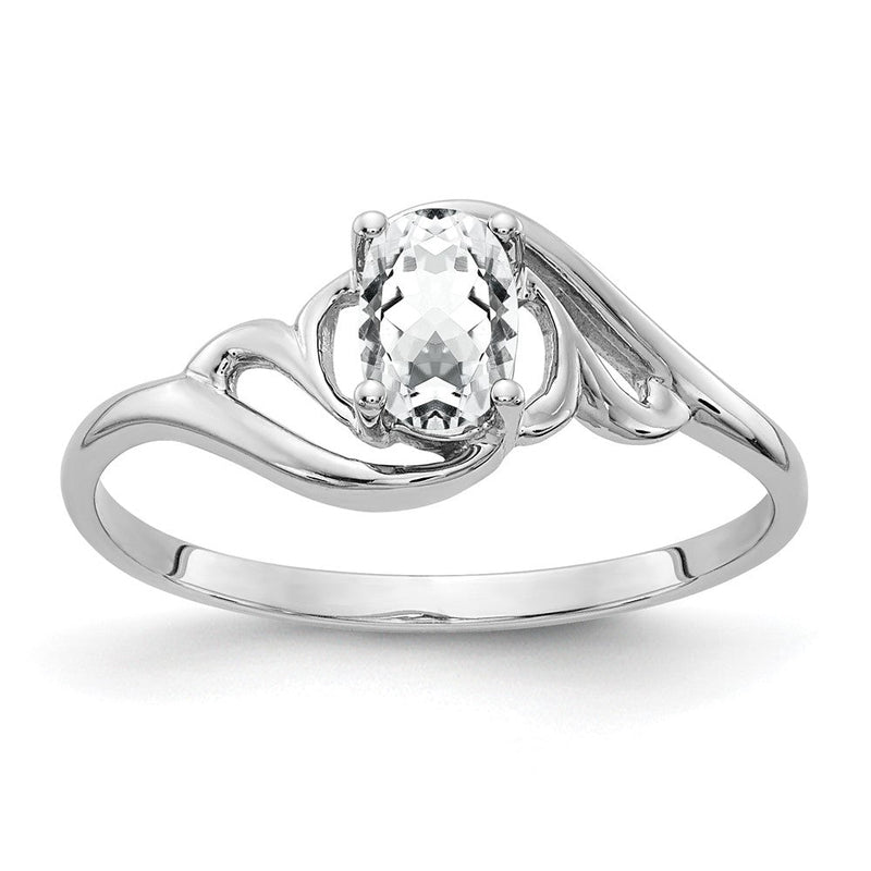 14K Weißgold Ring mit ovalem Zirkonia, 6 x 4 mm