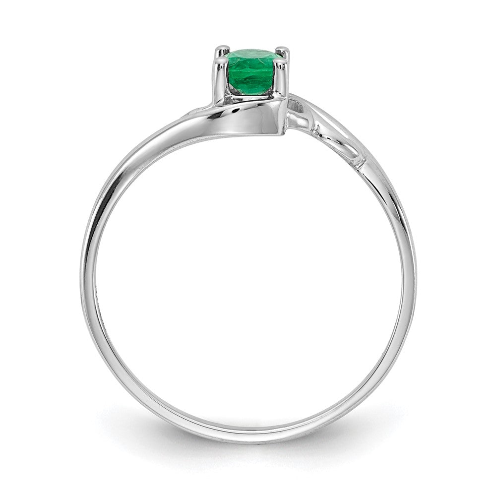 Massiv 14K Weißgold Synthetisch Smaragd Ring