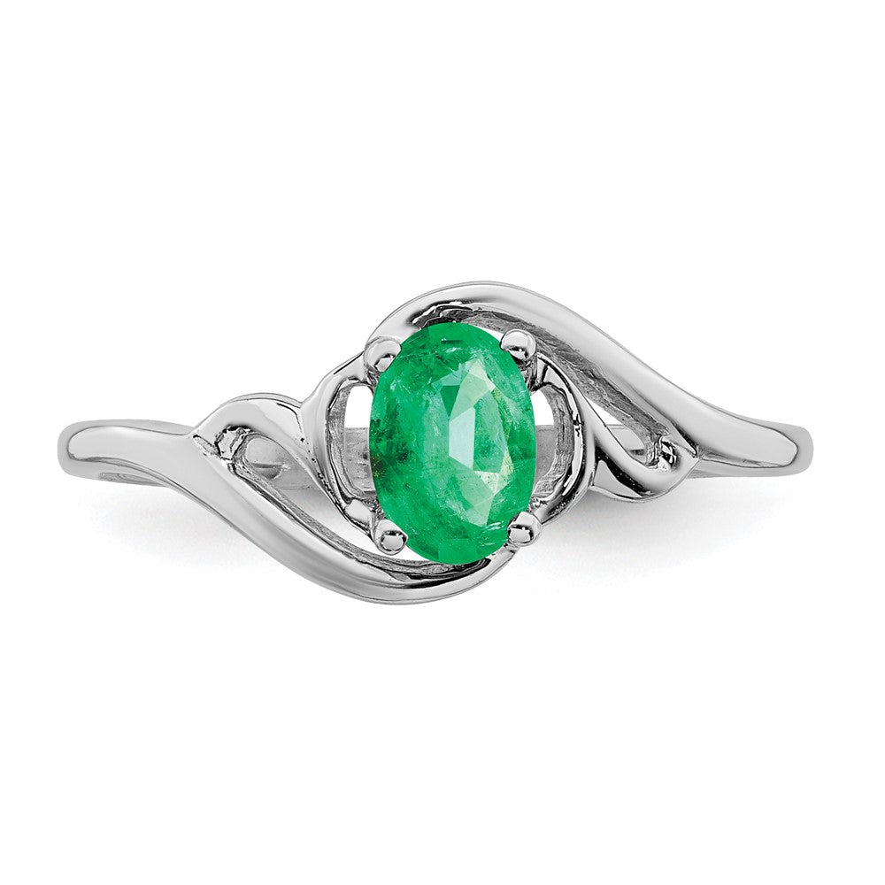 Massiv 14K Weißgold Synthetisch Smaragd Ring