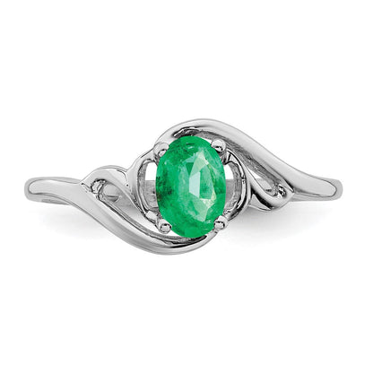 Massiv 14K Weißgold Synthetisch Smaragd Ring
