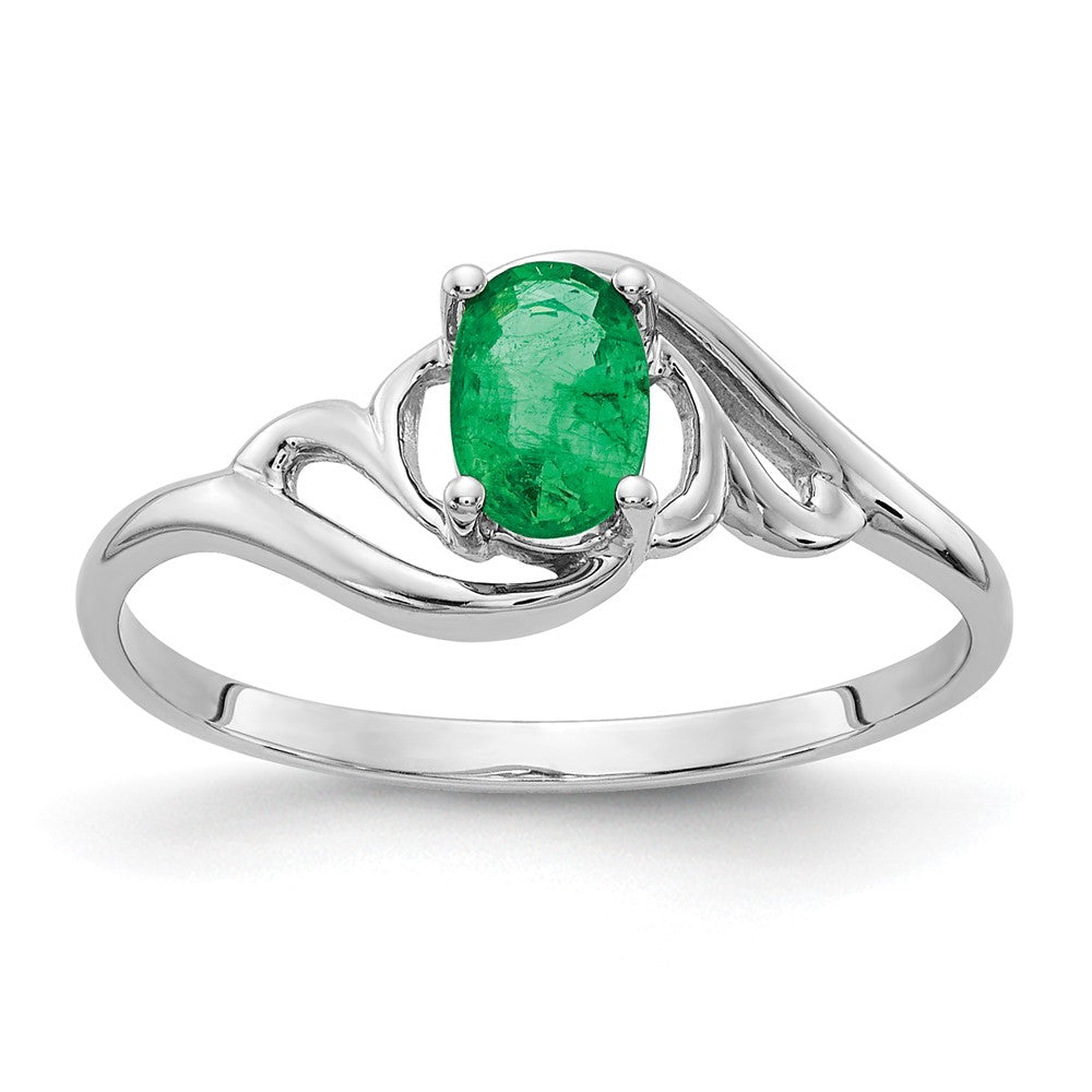 Massiv 14K Weißgold Synthetisch Smaragd Ring