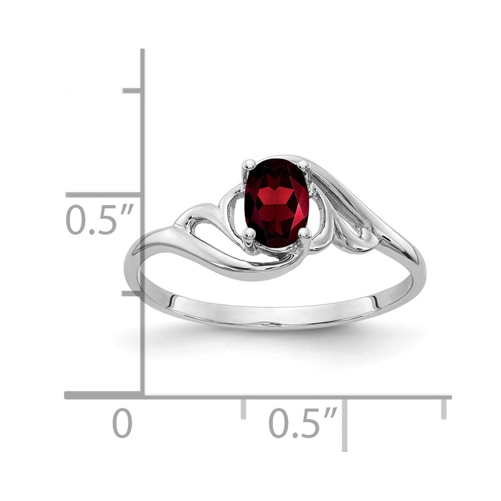 14K Weißgold Ring mit ovalem Granat 6x4 mm