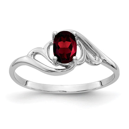 14K Weißgold Ring mit ovalem Granat 6x4 mm
