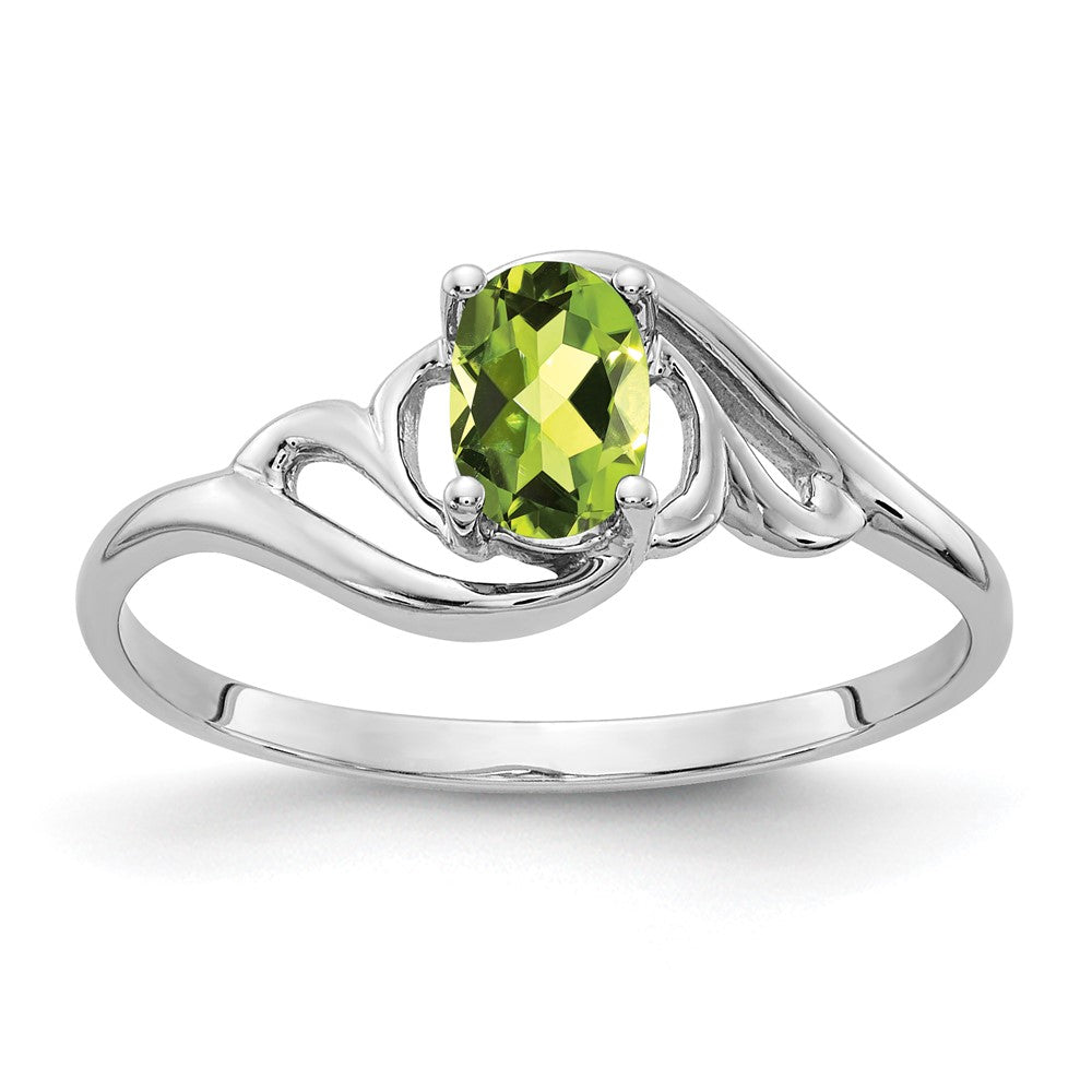 14K Weißgold Ring mit ovalem Peridot 6x4mm