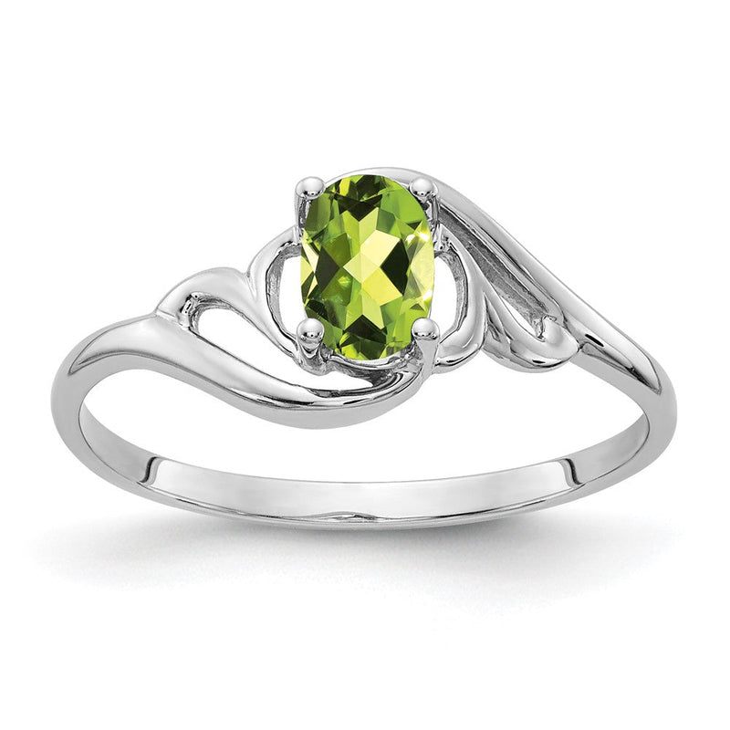 14K Weißgold Ring mit ovalem Peridot im Schachbrettschliff, 6x4mm