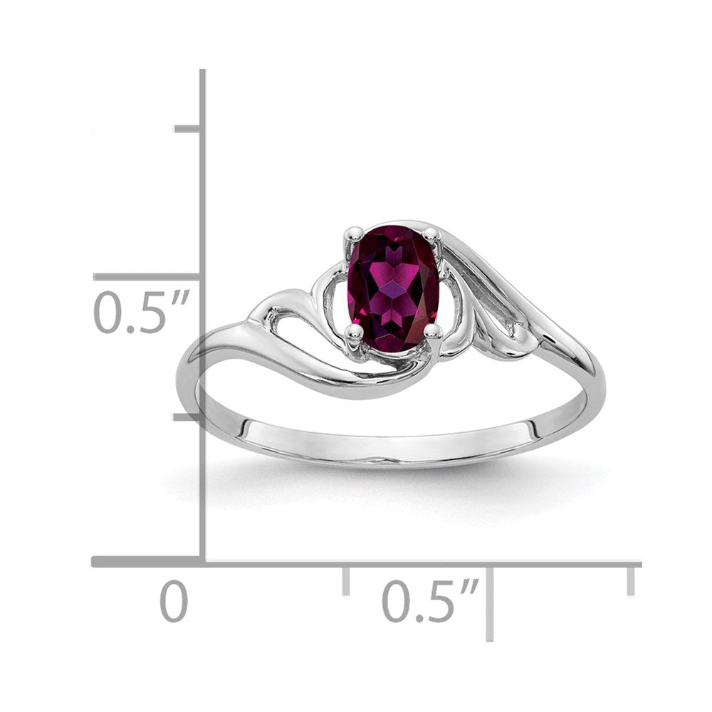 Solid-14K-Weißgold-Ring mit ovalem 6x4mm simuliertem Rhodolith-Granat