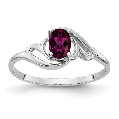 Solid-14K-Weißgold-Ring mit ovalem 6x4mm simuliertem Rhodolith-Granat