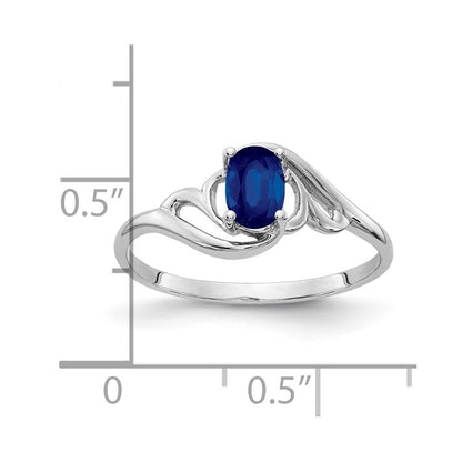 Massiv 14K Weißgold 6x4mm Oval Synthetisch Saphir Ring