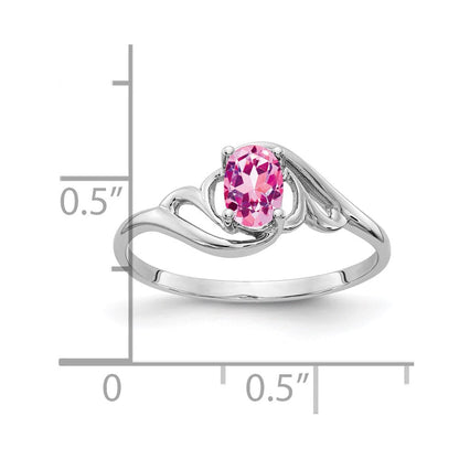 Massiv 14K Weißgold 6x4mm Oval Rosa Synthetisch Saphir Ring
