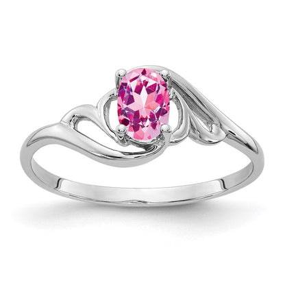 Massiv 14K Weißgold 6x4mm Oval Rosa Synthetisch Saphir Ring