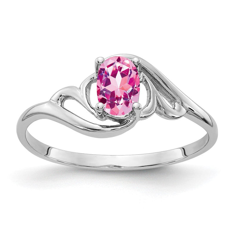 Massiv 14K Weißgold 6x4mm Oval Rosa Synthetisch Saphir Ring