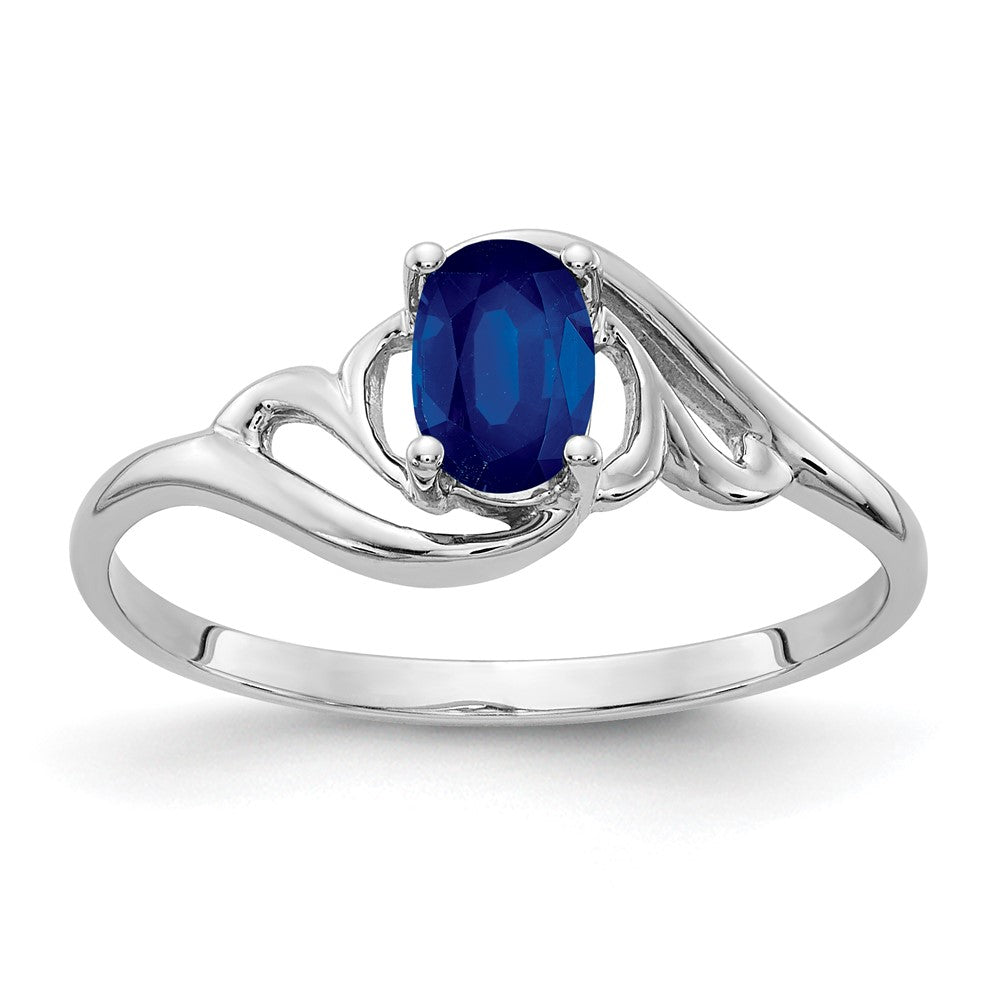 Massiv 14K Weißgold 6x4mm Oval Synthetisch Saphir Ring