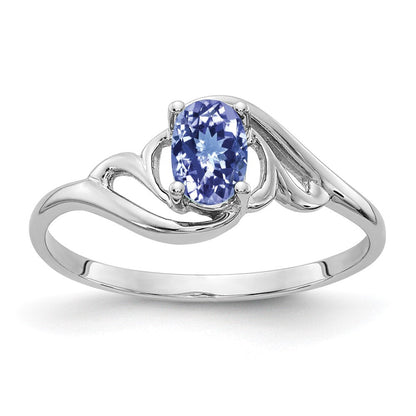 14K Weißgold Ring mit ovalem Tansanit 6x4mm