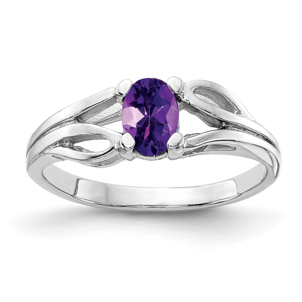 14K Weißgold Ring mit Amethyst im Karo-Schliff, oval 6x4 mm