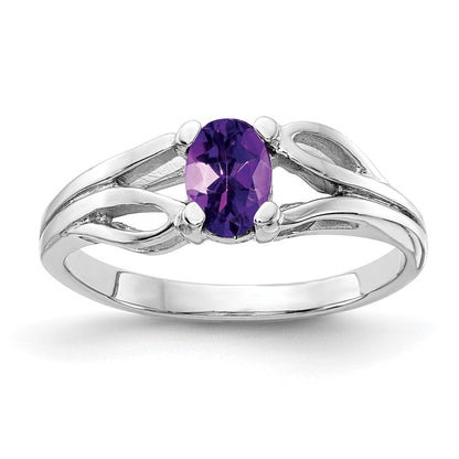 14K Weißgold Ring mit Amethyst im Karo-Schliff, oval 6x4 mm