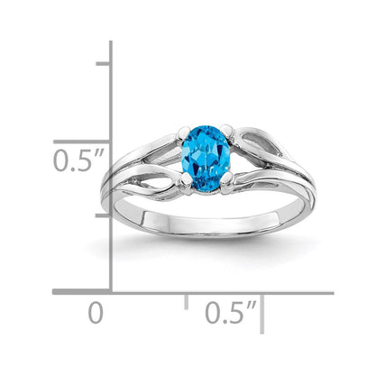 14K Weißgold Ring mit ovalem Blautopas im Schachbrettschliff, 6x4mm