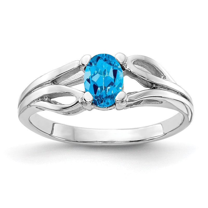 14K Weißgold Ring mit ovalem blauem Topas 6x4 mm