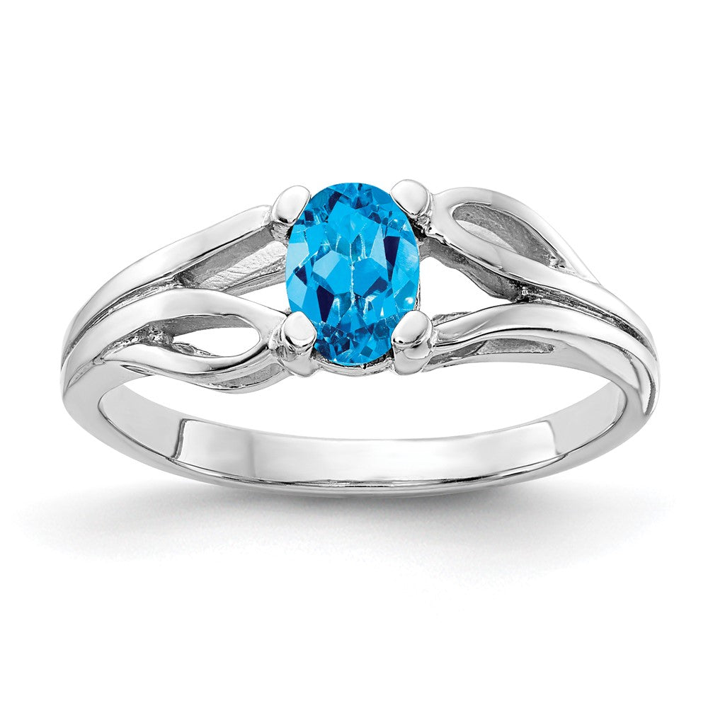 14K Weißgold Ring mit ovalem Blautopas im Schachbrettschliff, 6x4mm