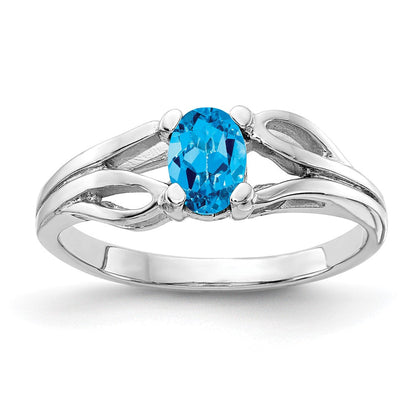 14K Weißgold Ring mit ovalem Blautopas im Schachbrettschliff, 6x4mm