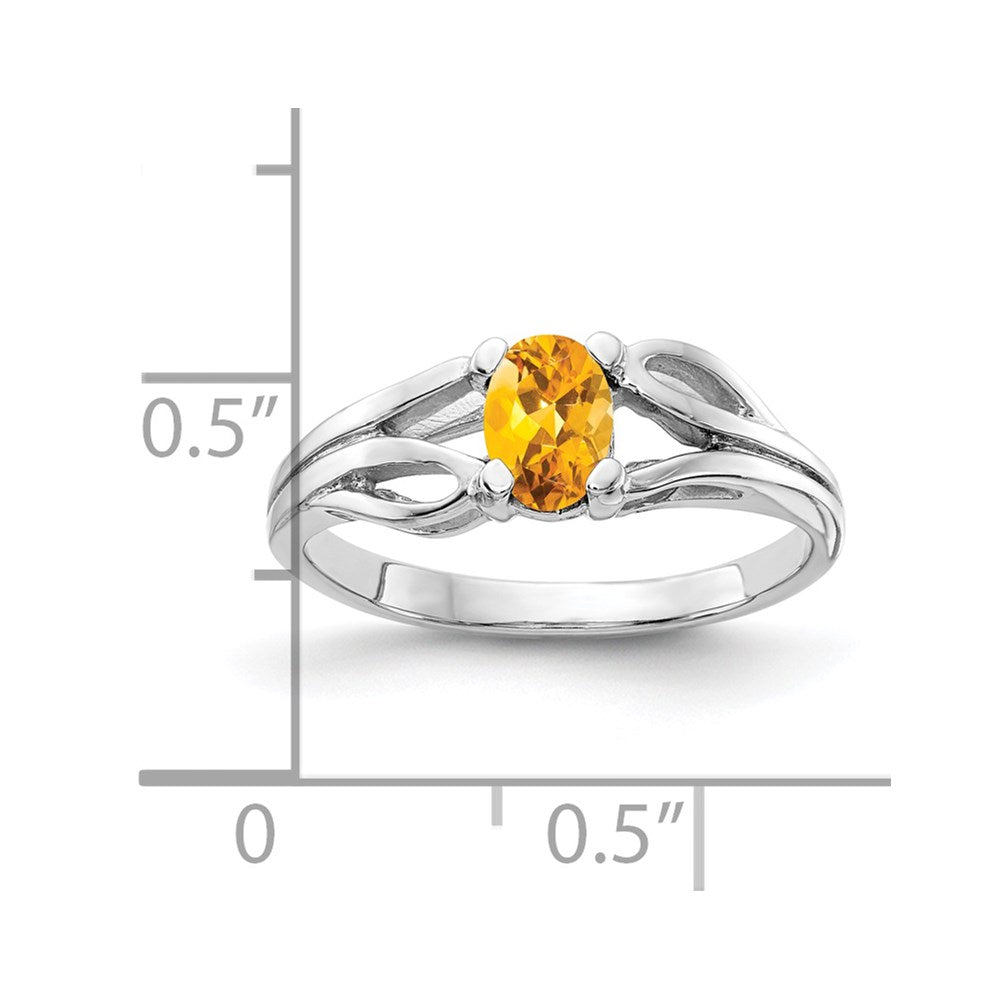 14K Weißgold Ring mit ovalem 6x4mm Karo-Citrin