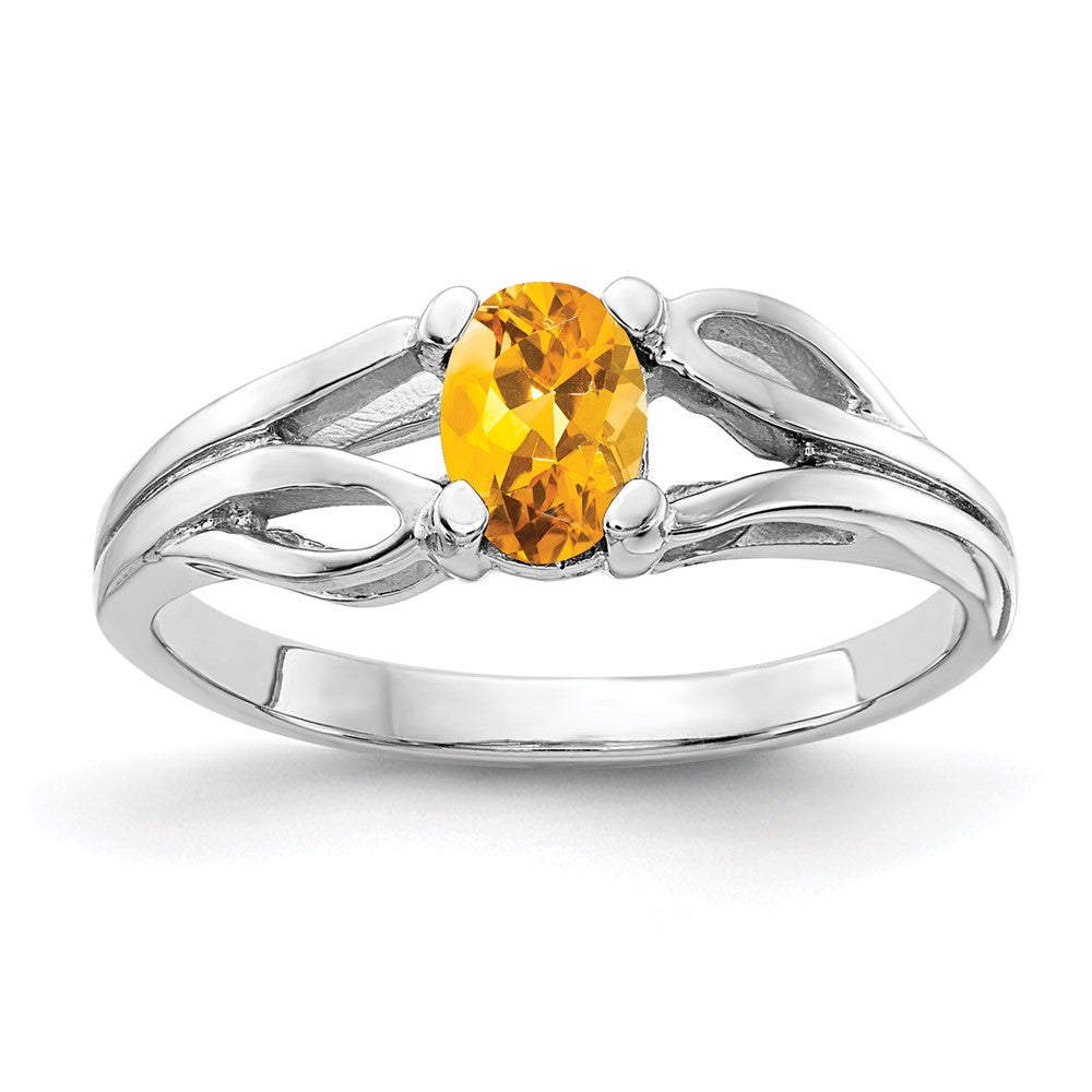 14K Weißgold Ring mit ovalem 6x4mm Karo-Citrin