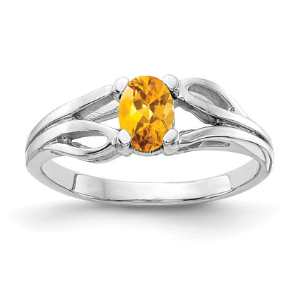 14K Weißgold Ring mit ovalem 6x4mm Karo-Citrin