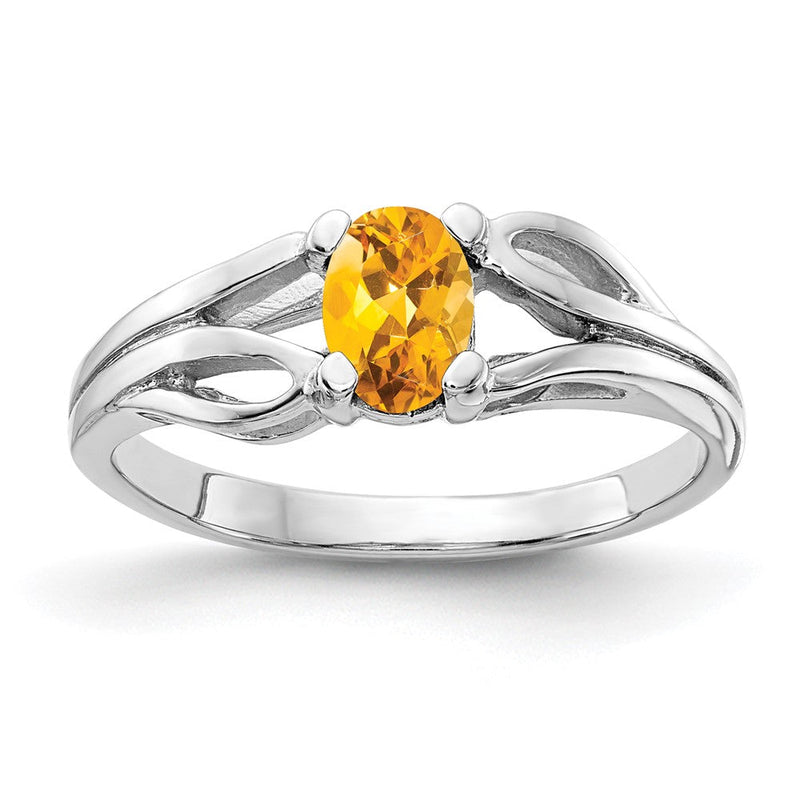 14K Weißgold Ring mit ovalem 6x4mm Karo-Citrin