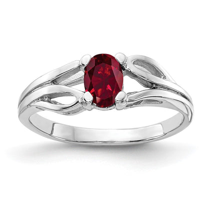 Massiv 14K Weißgold 6x4mm Oval Erzeugt Synthetisch Rubin Ring