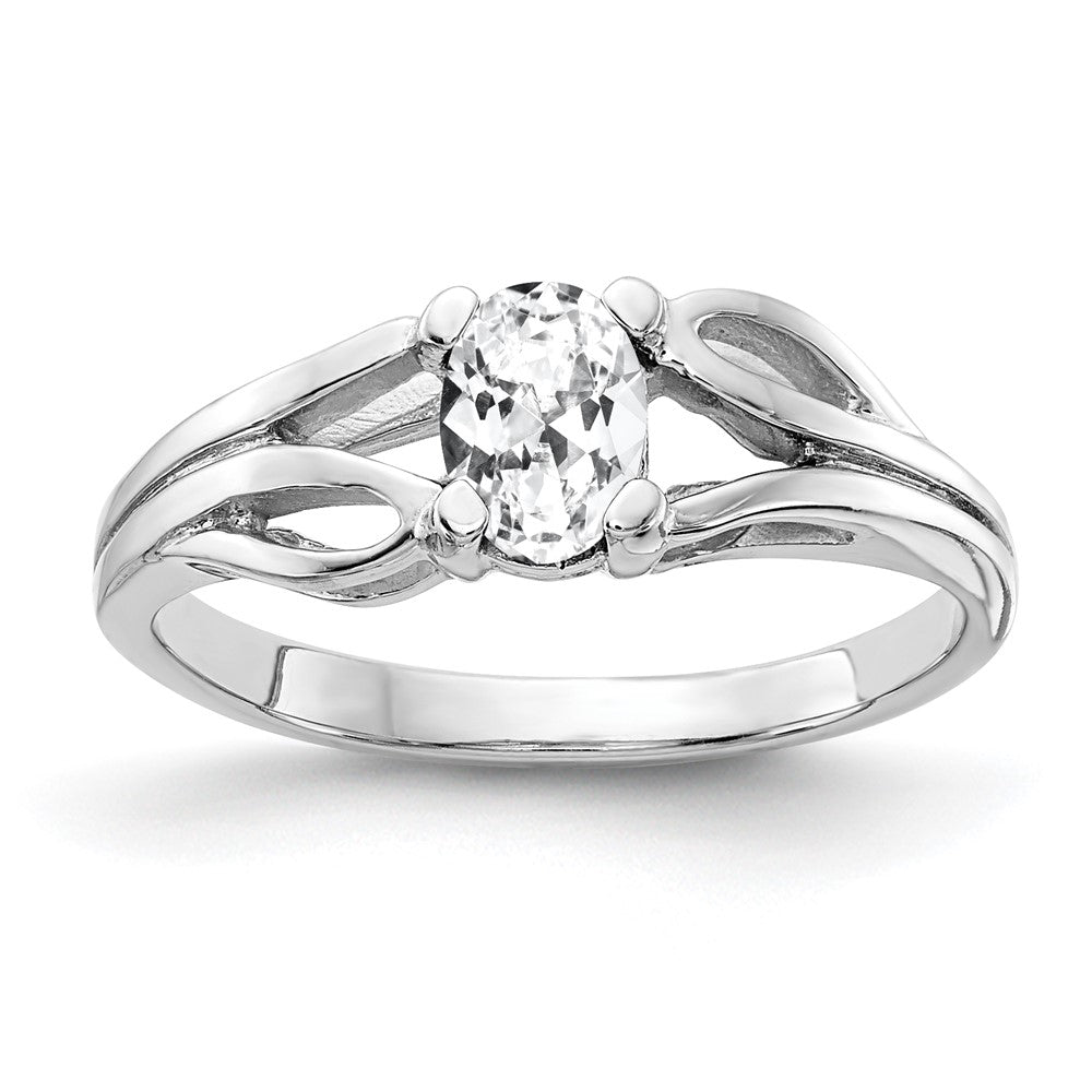 Ring aus massivem 585er Weißgold mit ovalem Zirkonia, 6 x 4 mm