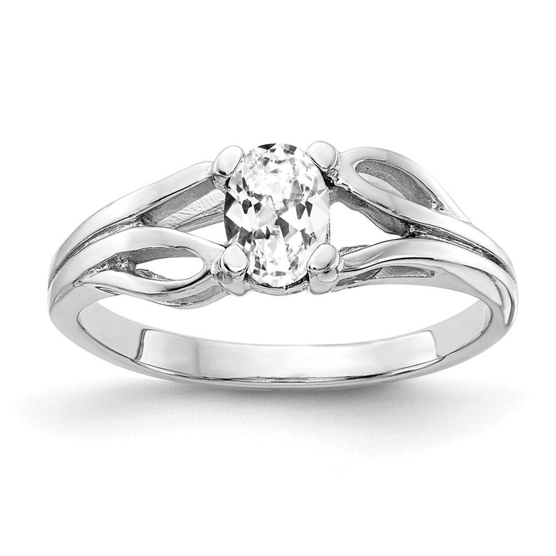 Ring aus massivem 585er Weißgold mit ovalem Zirkonia, 6 x 4 mm