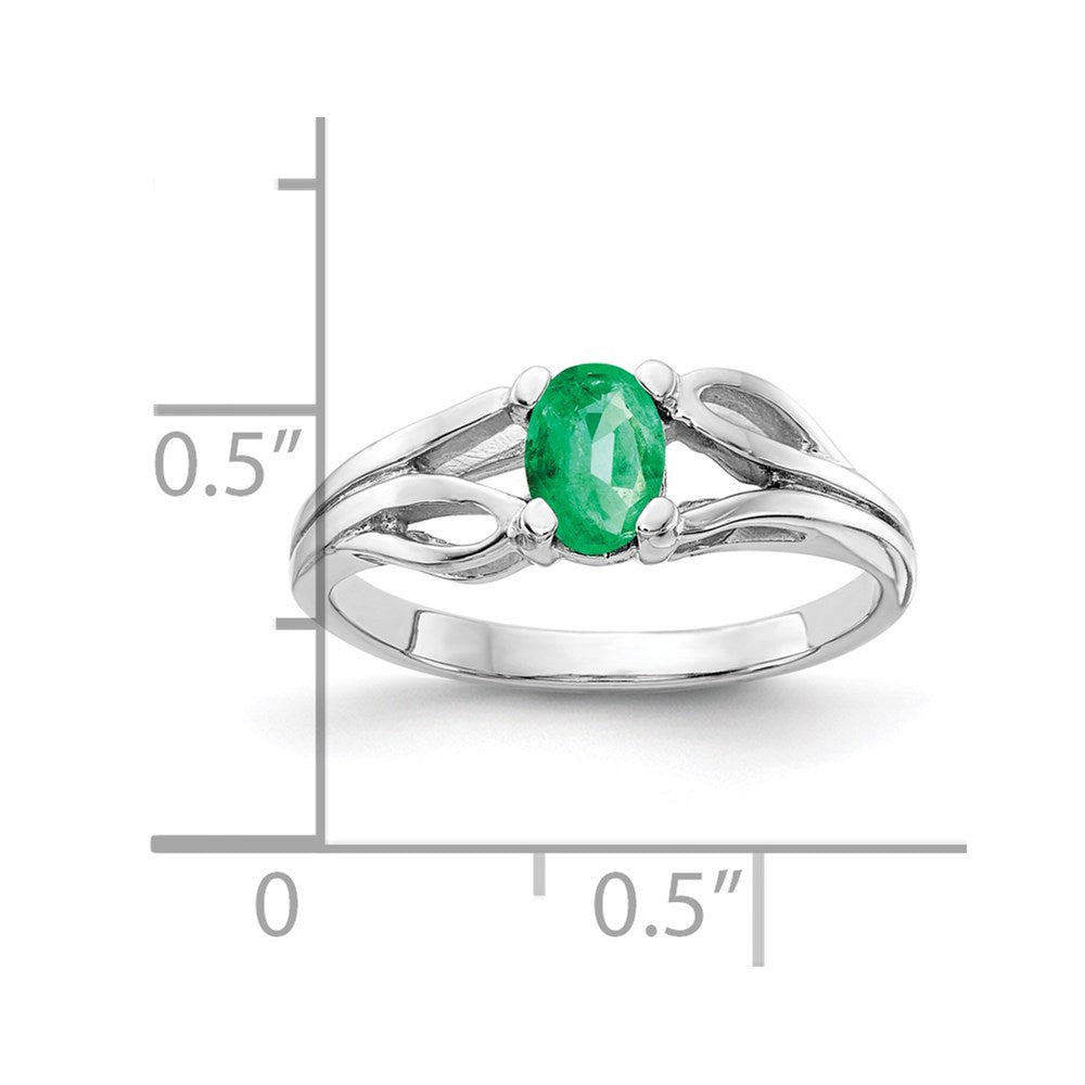 Massiv 14K Weißgold 6x4mm Oval Synthetisch Smaragd Ring