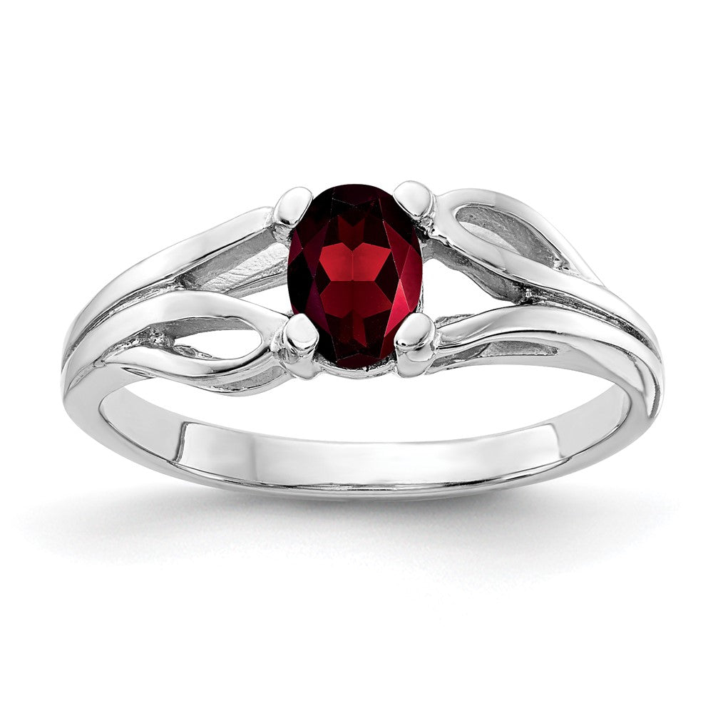 14K Weißgold Ring mit ovalem Granat 6x4mm