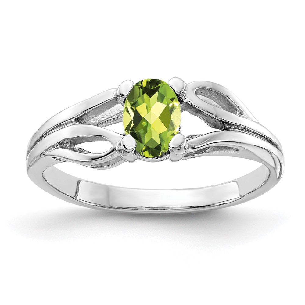 14K Weißgold Ring mit ovalem 6x4 mm Peridot